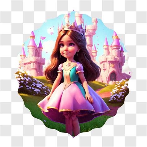 Descarga Princesa De Dibujos Animados Frente A Un Castillo Imaginario