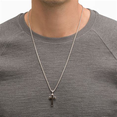 Men S Black Spinel Cross Pendant In Sterling Silver And Black Rhodium