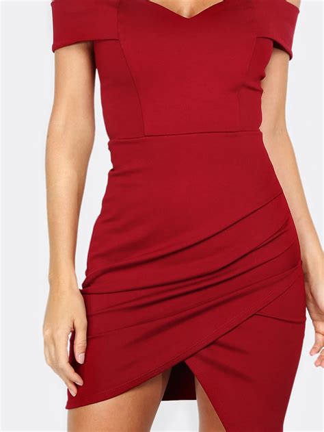 Sweetheart Off Shoulder Asymmetrical Bodycon Dress Shein Sheinside