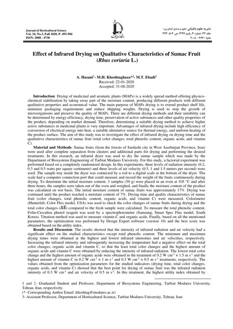 Pdf Effect Of Infrared Drying On Qualitative Characteristics Of Sumac