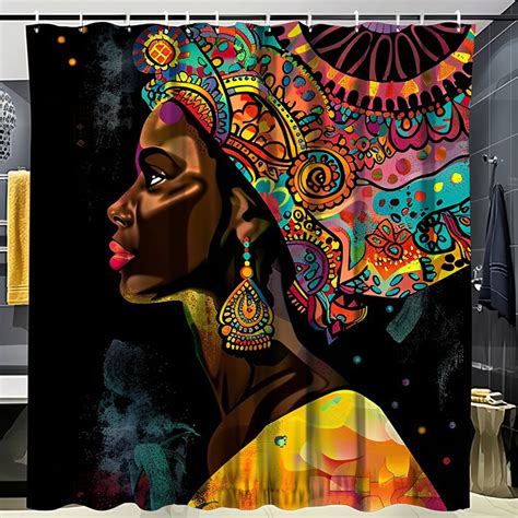 Vibrant African American Woman Shower Curtain Colorful Bathroom Decor With Unique African Art