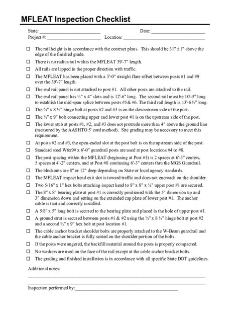 Fillable Online MFLEAT Inspection Checklist 082918 ROAD SYSTEMS INC