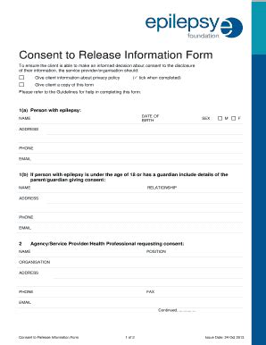 Fillable Online Epinet Org Consent To Release Information Form The