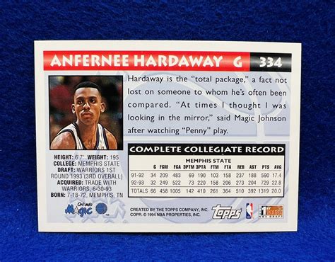 1994 Topps Gold 334 Anfernee Hardaway Rookie Magic RC EBay