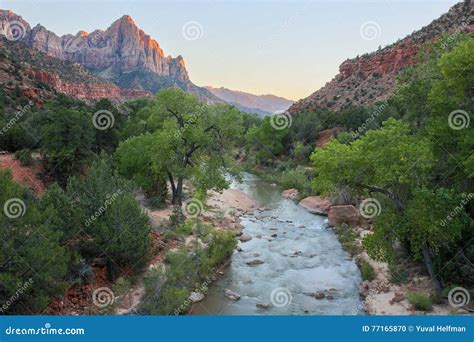 The Watchman And Virgin River From The Canyon Junction Bridge Zion