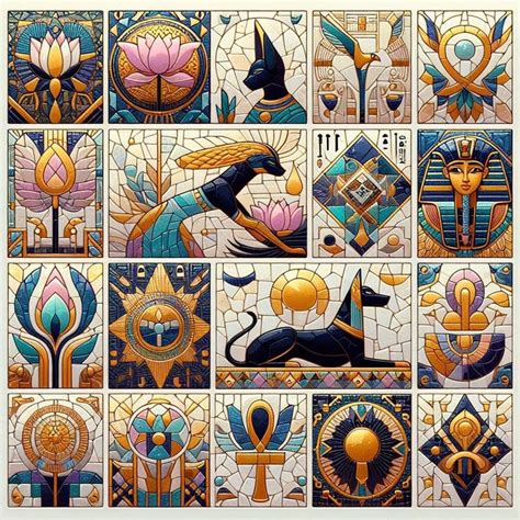 Egyptian Mosaic Tile Hieroglyphic Patterns And Symbolic