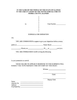 Fillable Online Subpoena For Deposition Peoria County Fax Email Print