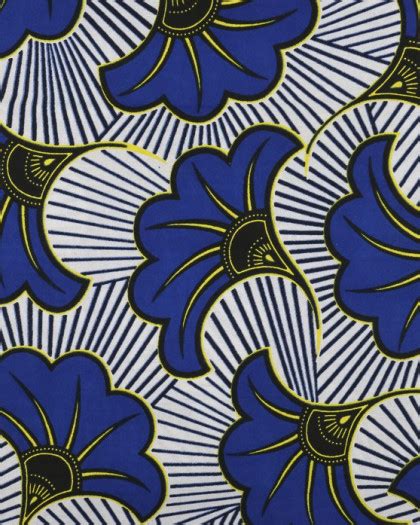 Tissu Africain Fleuri Jaune Et Rouge Fond Bleu Mercerine