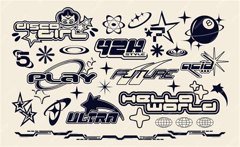 Premium Vector Retro Y2k Futuristic Elements Design Collection Of