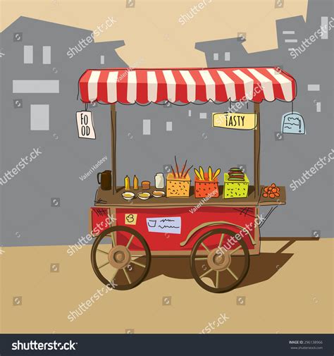 Sketch Of Street Food Carts Cartoon Vector Illustration 296138966