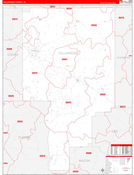 Tallapoosa County Al Zip Code Wall Map Red Line Style By Marketmaps Mapsales