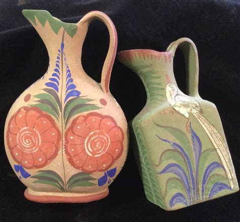 Mexican Tonala Water Pitcher Jug Jar Pair Un Burnished Etsy