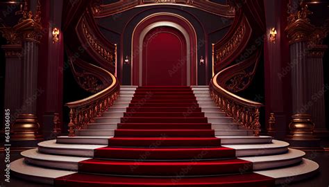 Red Carpet And Ceremonial Vip Staircase Vip Luxury Entrance With Red