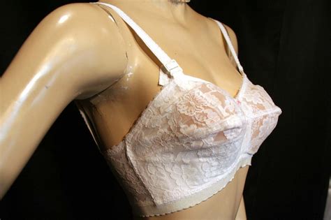 Nos 28 F Bullet Bra Vtg 60s White Nylon Lace Cotton Lady Cameo Couture 202 Ebay