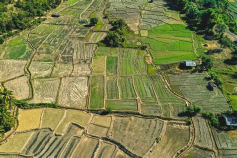 Aerial View Of Mae La Noi Rice Terraces In Mae Hong Son Thailand Stock