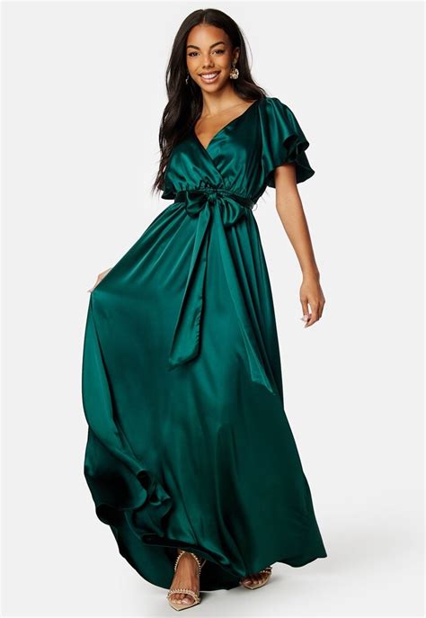 Goddiva Flutter Sleeve Satin Maxi Dress Bubbleroom