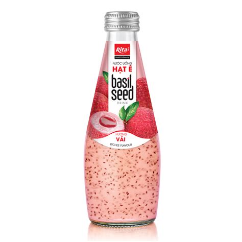 OEM 290ml Glass Bottle Basil Seed Drink With Lychee Flavor RITA Beverage