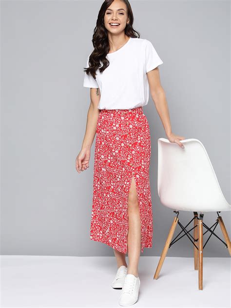 Buy Mast And Harbour Red And White Floral Printed Midi Front Button Detail