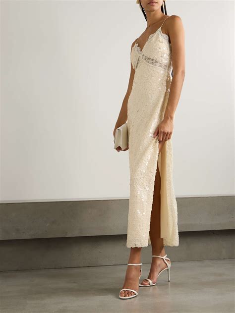 Loveshackfancy Olmine Lace Trimmed Sequined Satin Maxi Dress Net A Porter