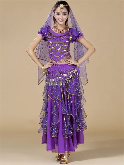 Belly Dance Costume Purple Sexy Chiffon Bollywood Dance Dress For Women