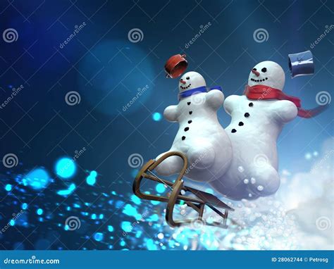 Snowmen On Sleds Stock Images Image 28062744