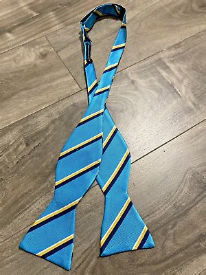 Saddlebred Mens Silk Bow Tie Turquoise Blue Yellow Striped Bow Tie EBay