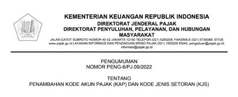 Tambahan Kode Akun Pajak Dan Kode Jenis Setoran Terbaru Berdasarkan