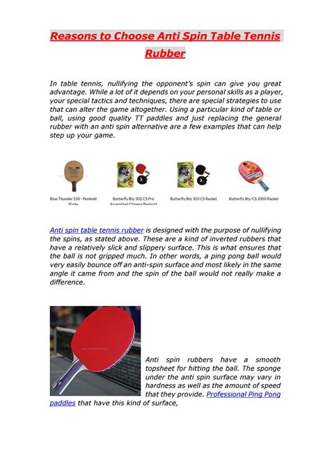 Reasons To Choose Anti Spin Table Tennis Rubber By Tabletennisstore Issuu