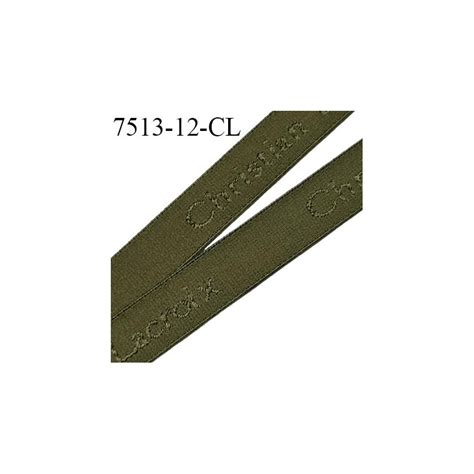 Elastique bretelle 12 mm ou lingerie couleur kaki foncé en surpiqure inscription Christian