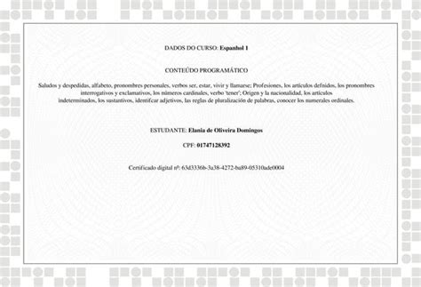 Certificado Curso De Espanhol Pdf