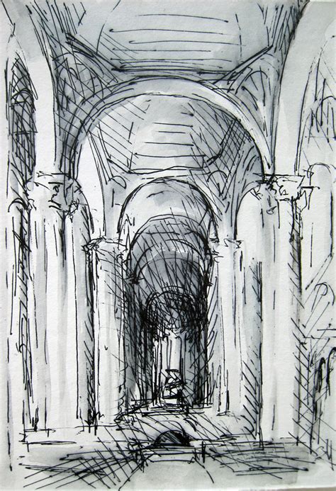 Church Interior Drawings: Waiting - Michelle Arnold Paine