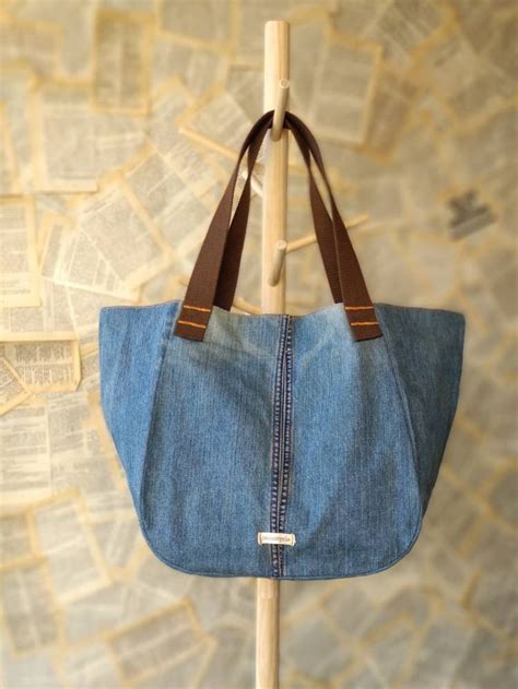 Grandes Reciclados Reciclados De Mezclilla Denim Tote Bolsa De Etsy