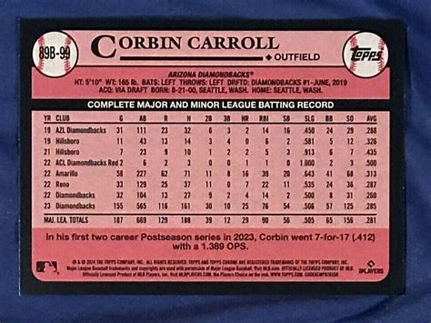 2024 Topps Series 1 Silver Foilboard Corbin Carroll Rookie Cup 89B 99