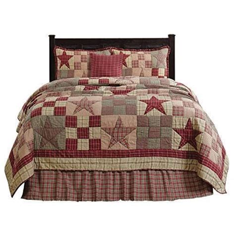 Primitive Country Star Patch Red Queen 5 Piece Quilt Set By Vhc Brands