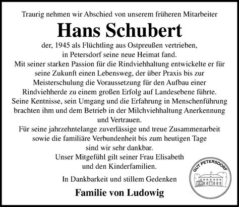 Traueranzeigen Von Hans Schubert Trauer Anzeigen De