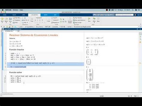 Resolver Sistemas De Ecuaciones Lineales Con Matlab Youtube