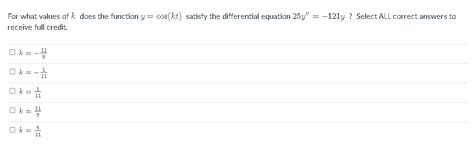 Solved For What Values Of K Does The Function Y Cos Kt Chegg