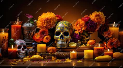 Premium Ai Image An Artistic Interpretation Of A Traditional Day Of The Dead Altar Adorned