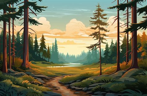 Premium Ai Image Summer Forest Landscape Illustration