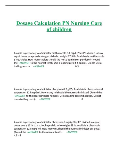 Exam (elaborations) ATI Dosage Calculation PN Nursing Care of children