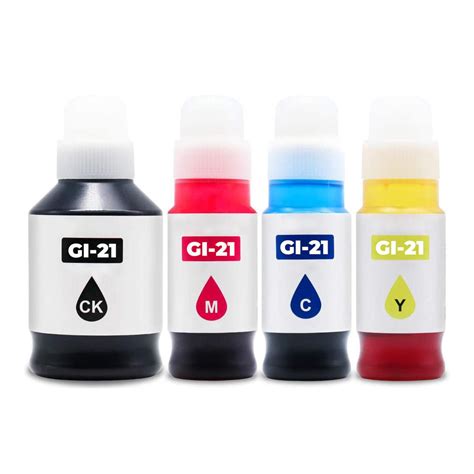 Canon GI-21 Compatible Ink Bottle Combo PGBK/C/M/Y