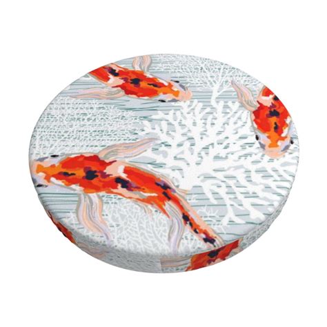 Balery Koi Fish Corals Spring Summer Round Bar Stool Seat Covers Velvet