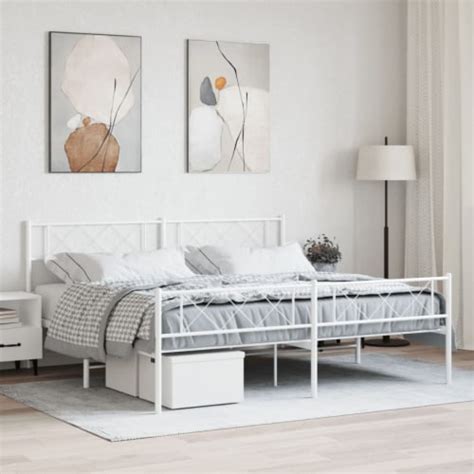 Vidaxl Metal Bed Frame With Headboard Footboard White X