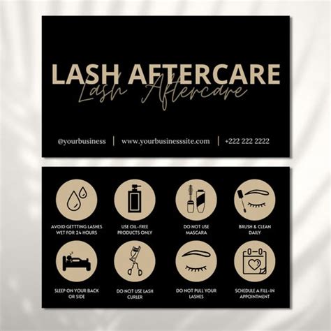 Eyelash Extensions Aftercare Card Template Printable Eyelash Etsy