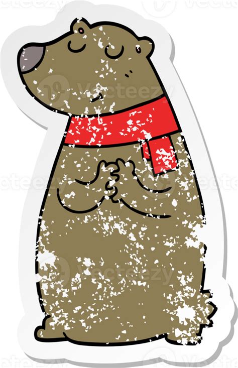 Distressed Sticker Of A Cartoon Bear Wearing Scarf 45116677 Png