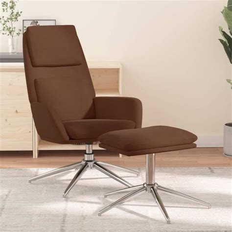 Hen Chaise De Relaxation Avec Tabouret Marron Tissu Microfibre Hb A