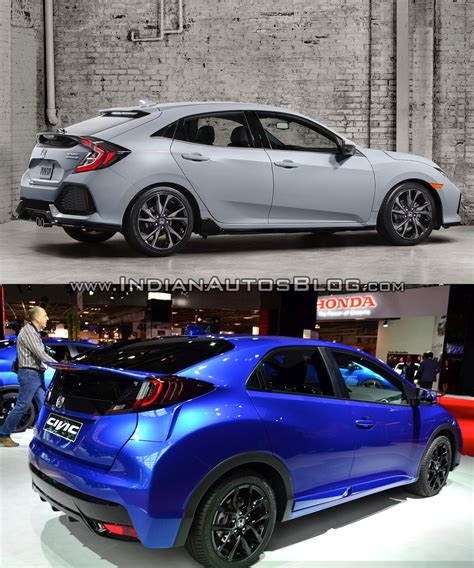 2017 Honda Civic Hatchback vs. 2015 Honda Civic Hatchback rear three ...