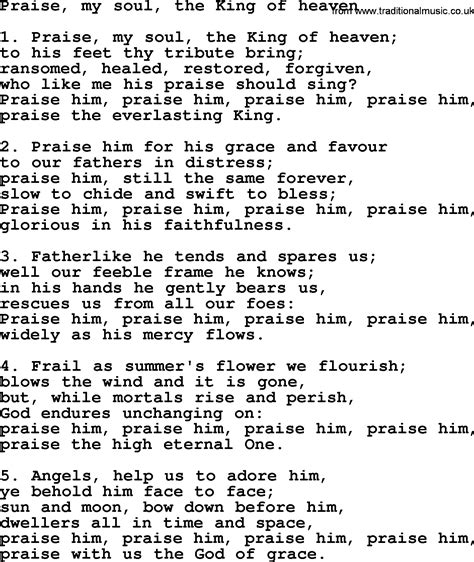 Presbyterian Hymn Praise My Soul The King Of Heaven Lyrics And Pdf