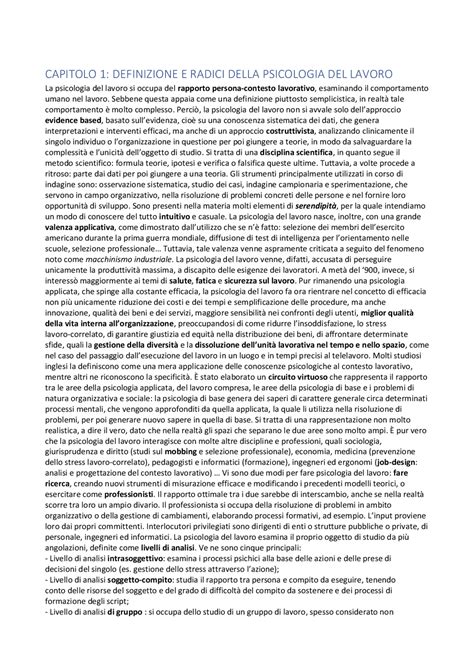 Riassunto Di Introduzione Alla Psicologia Del Lavoro Di G