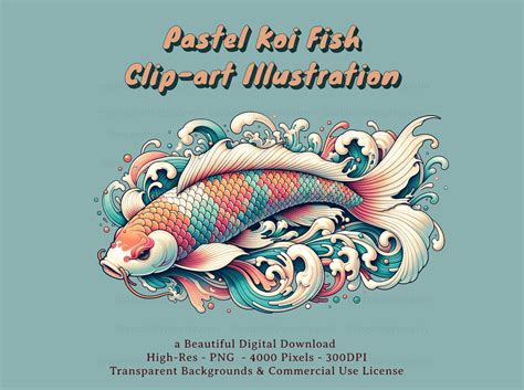 Pastel Koi Fish Clipart Japanese Koi Illustration Koi Clip Art Koi Fish